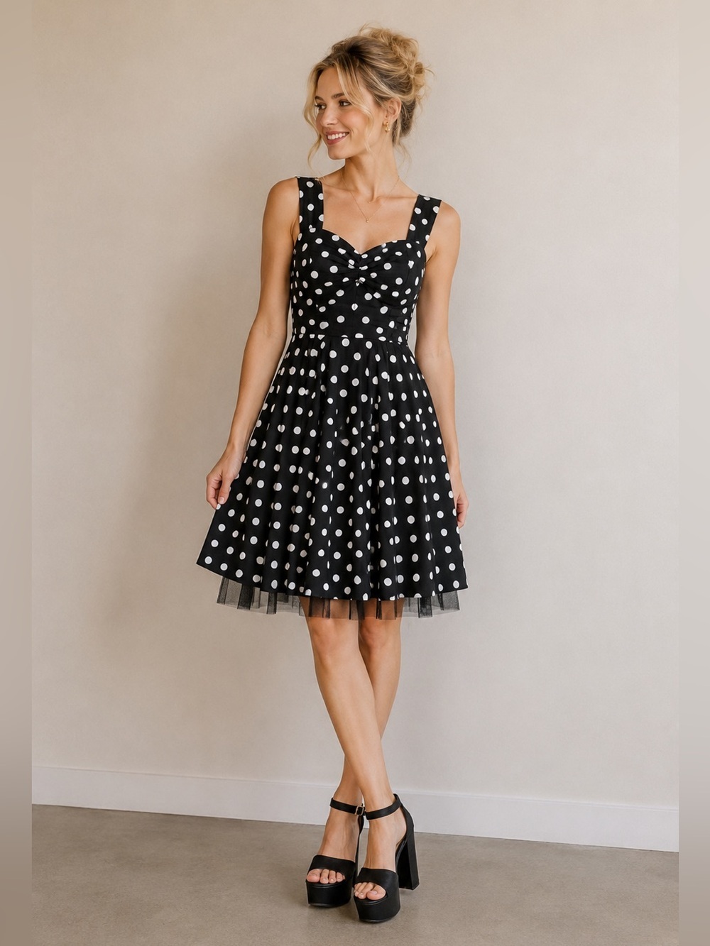 Hot Topic Black with White Polka Dot Swing Dress Size XS  *Like New* 🖤